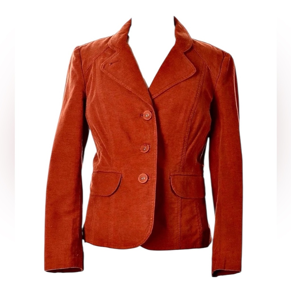 J. JILL Women’s Brushed Cotton Burnt Orange Blazer Jacket Size 4 Earthy Fall